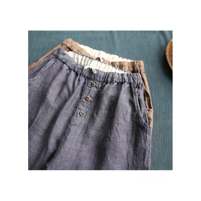 亚麻裤女宽松2018夏季胖mm薄款大码哈伦七分阔腿裤子棉麻显瘦