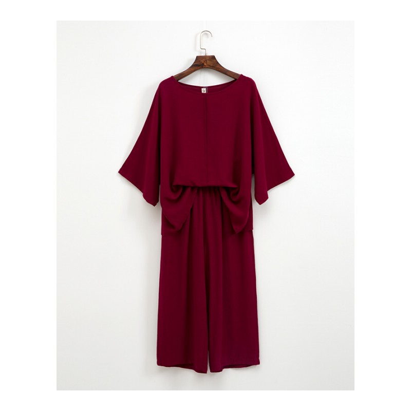 棉麻套装女2018新款韩版大码宽松上衣阔腿裤松紧高腰亚麻舒适两件