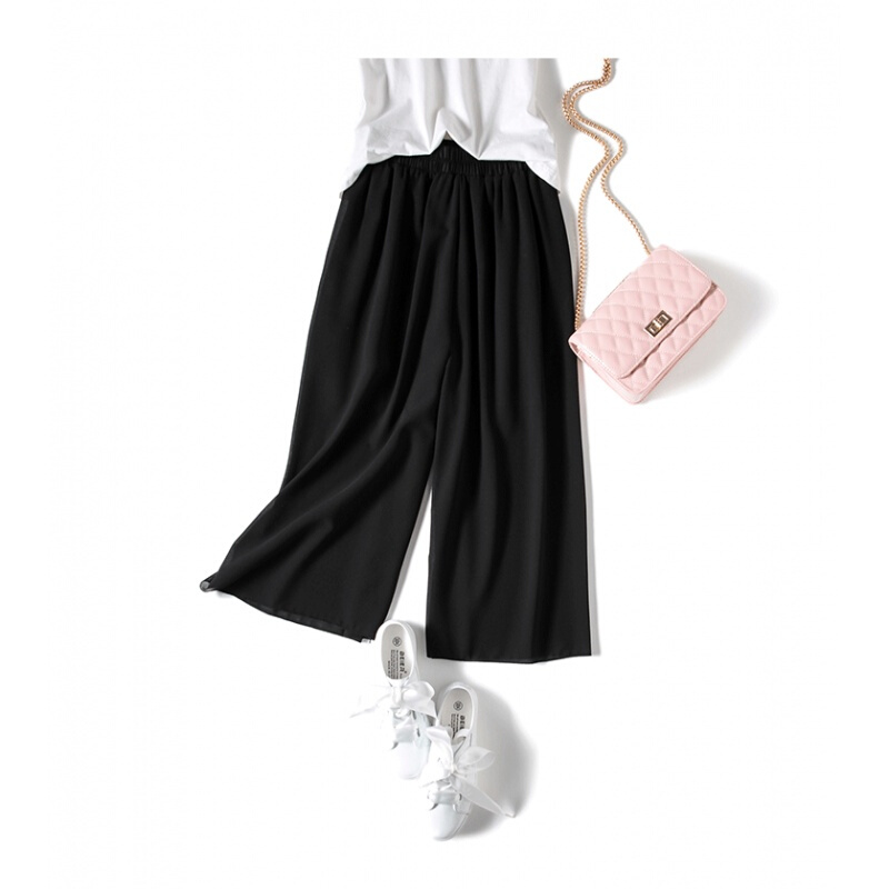 雪纺阔腿裤女夏薄2018新款韩版学生高腰大码胖mm七分垂感直筒裤子