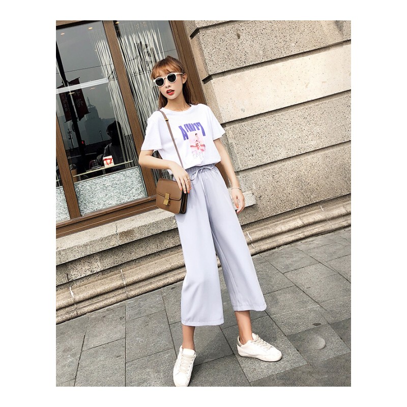 垂感阔腿裤女夏雪纺学生裤子2018新款高腰韩版宽松百搭复古温柔风