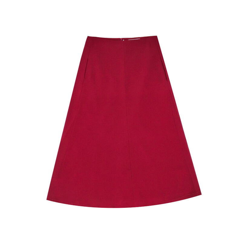 2018夏新款ins超火的裙子红色chic长裙港味一步裙复古高腰半身裙酒红色