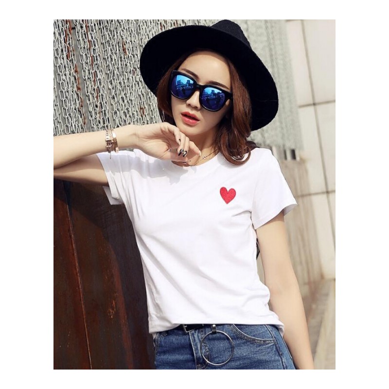 白色T恤女短袖2018新款韩范百搭体恤宽松刺绣简约显瘦打底衫