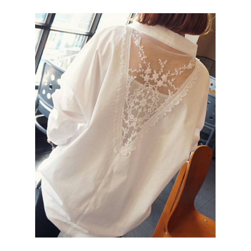 雪纺衬衫女长袖2018春装新款韩版小心机漏背上衣中长款宽松白衬衣白色(加裹胸)