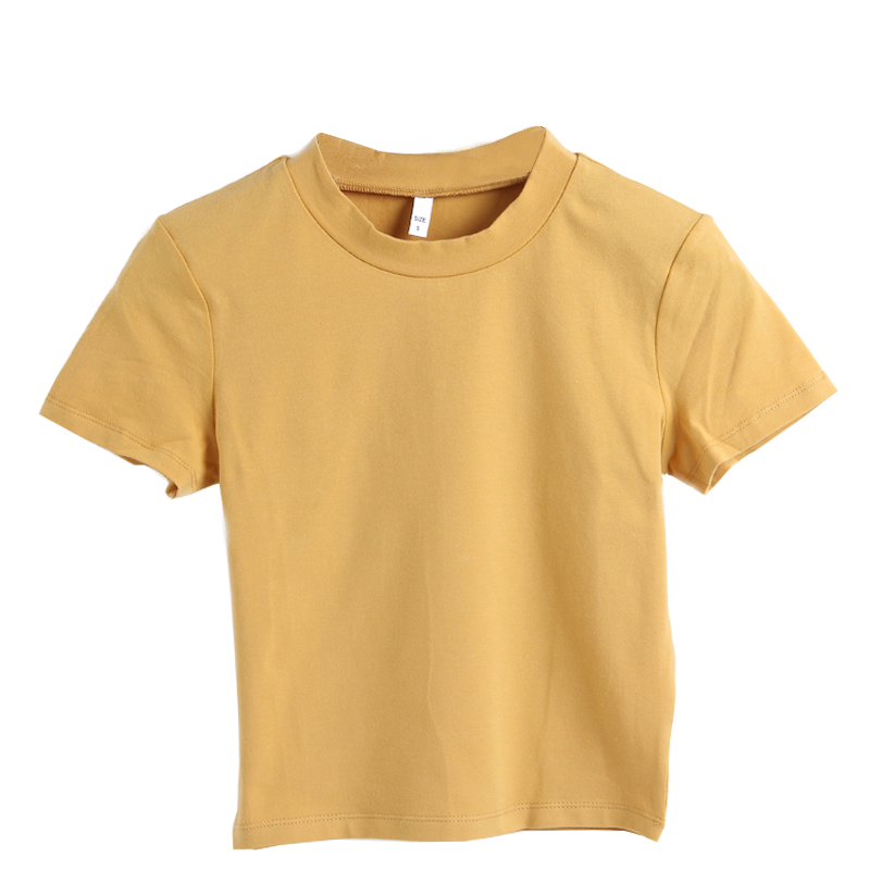 黑色T恤女高腰露脐短款短袖百搭上衣漏肚脐纯色修身打底衫半袖夏