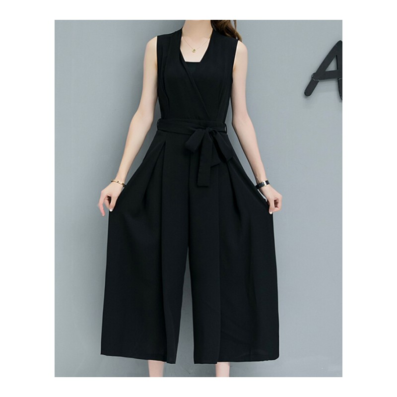 雪纺连衣裙套装气质时尚两件套2018新款春夏连体裤高腰显瘦阔腿裤