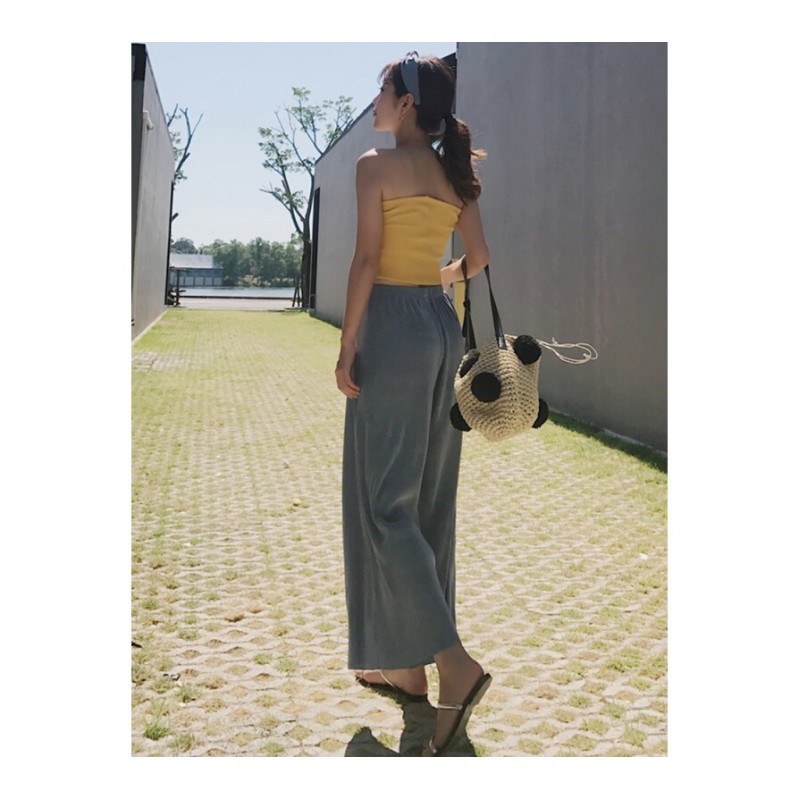 ins超火复古温柔风冰丝雪纺阔腿裤女夏高腰垂感晚晚同款百褶裤子