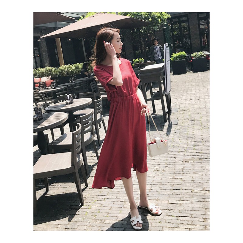 红色露背心机连衣裙女夏2018新款冷淡风收腰显瘦pphome慵懒风裙子