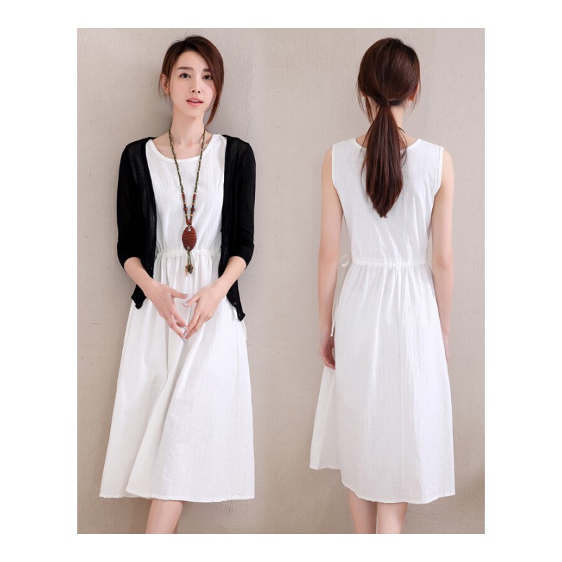 棉麻连衣裙2018夏季新款女装韩版收腰套装裙亚麻两件套慵懒风裙子