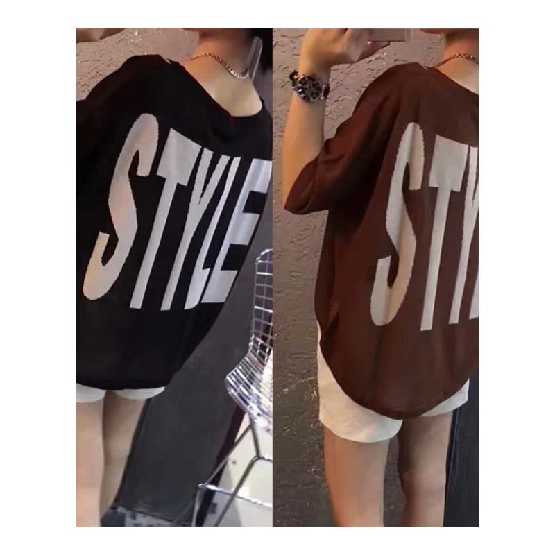 夏装2018新款薄款宽松上衣冰丝短袖女针织衫露肩T恤时尚大码学生