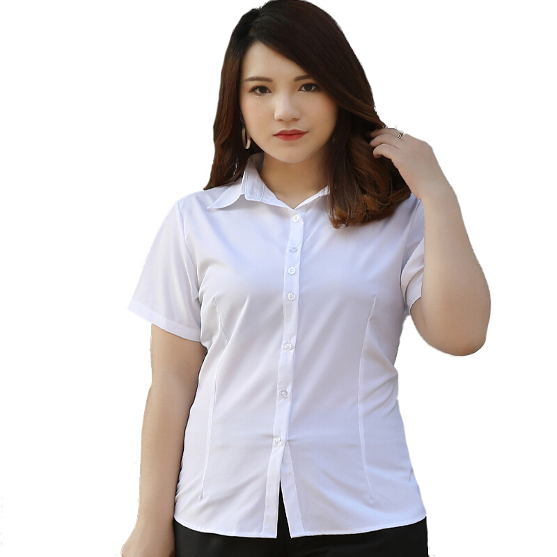 胖妹妹春夏白衬衫女短袖特大码胖mm200斤加肥加大工作服职业衬衣