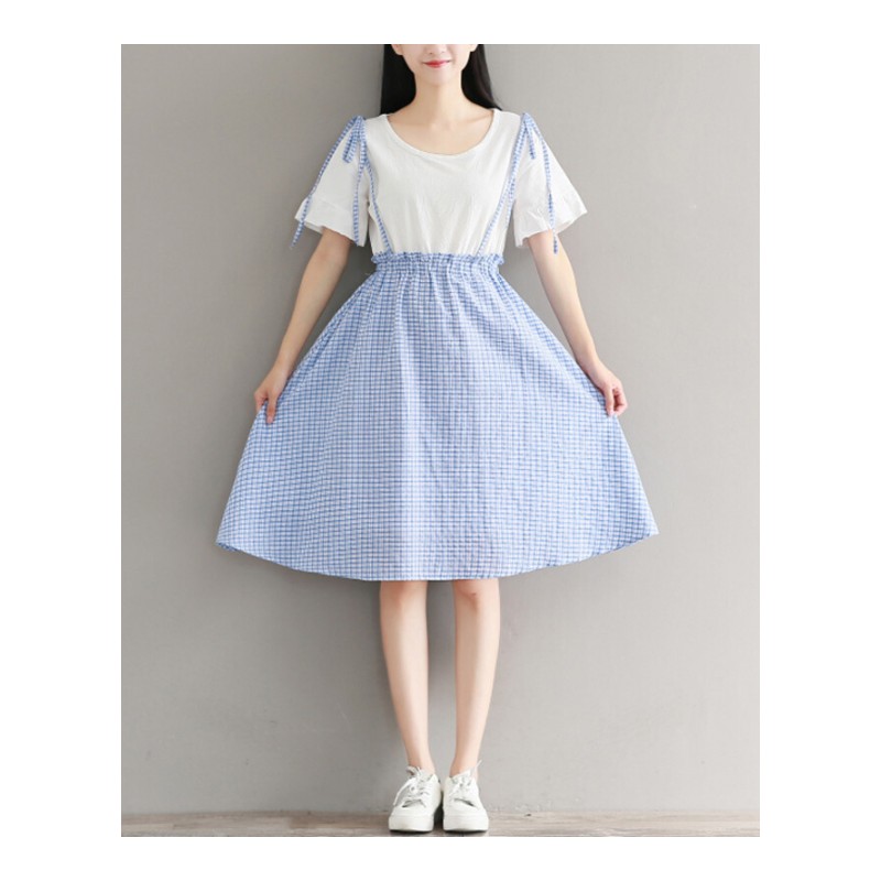 裙子夏女2018新款韩版宽松学生00后森系连衣裙小清新假两件带裙