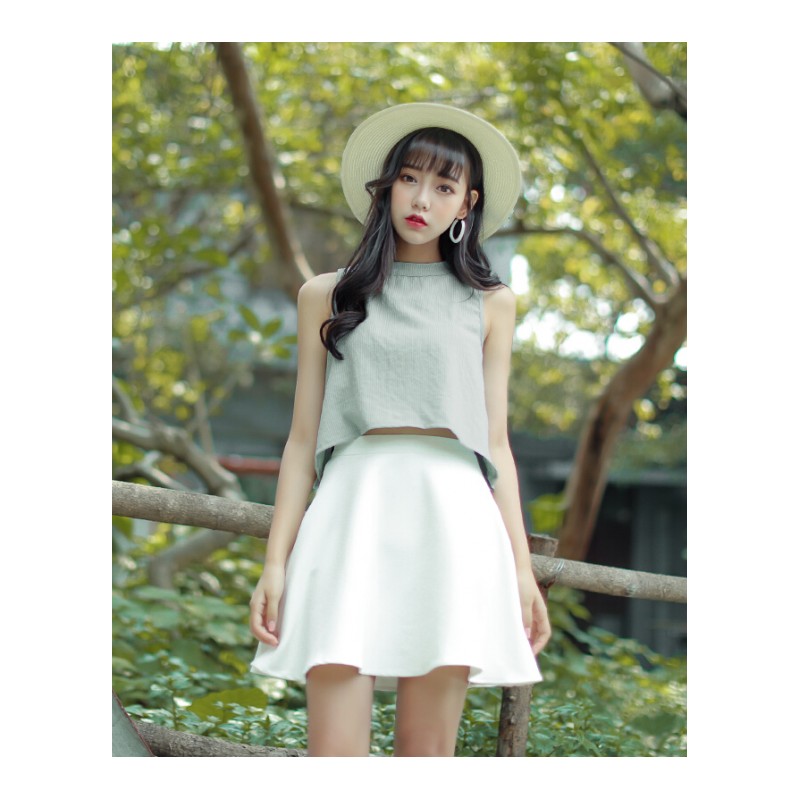 小心机漏腰连衣裙女装套装夏季韩版潮学生学院bf风裙子露脐两件套