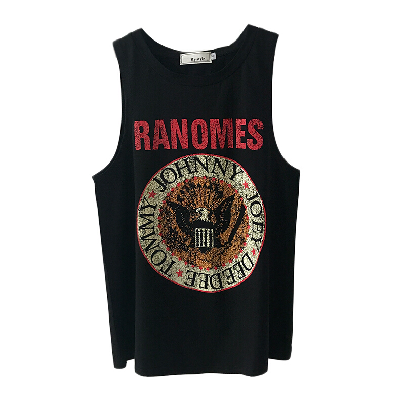 夏季韩版宽松大码bf风印花外穿无袖背心带内搭打底白色上衣女潮