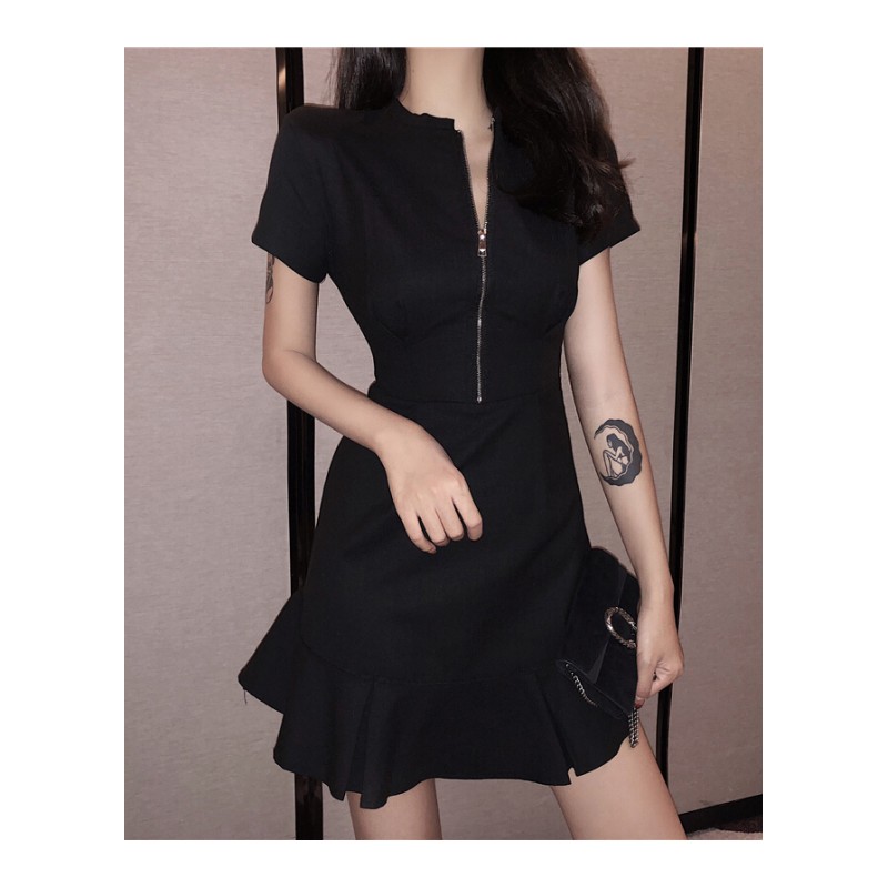 连衣裙女夏2018新款女装港味小个子少女收腰短裙气质复古chic裙子