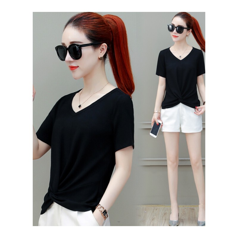 上衣夏装2018新款女装夏季宽松显瘦短款体恤衫时尚百搭短袖T恤女