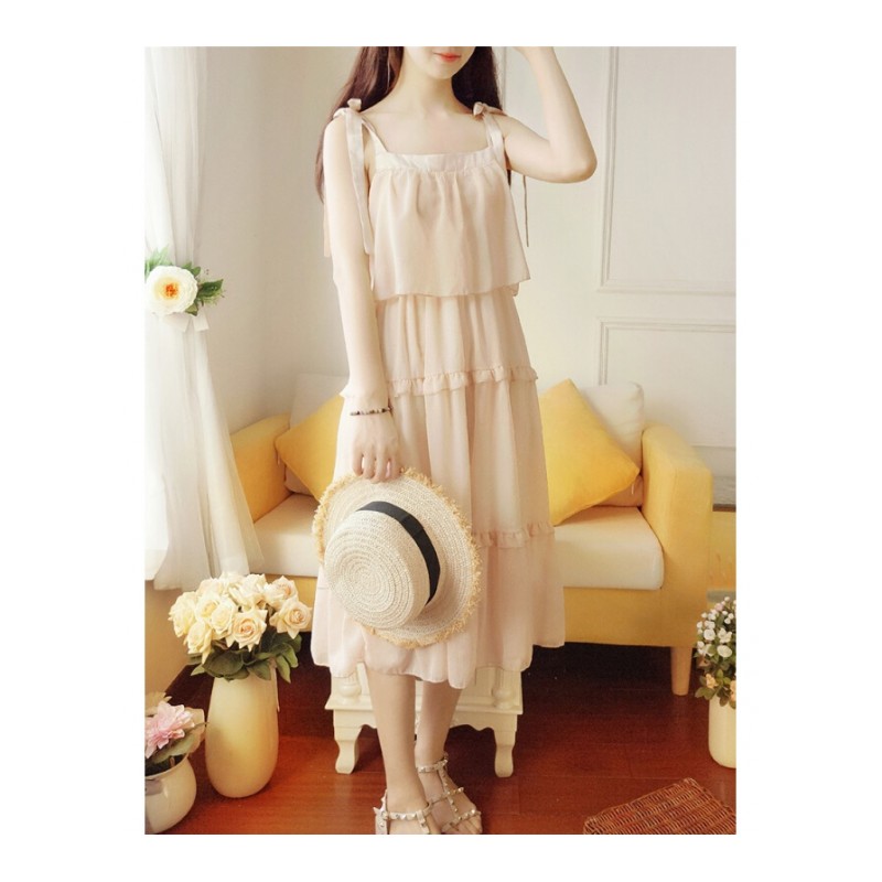 一字肩连衣裙2018新款带女夏显瘦韩版中长款初恋小清新雪纺超仙图片色