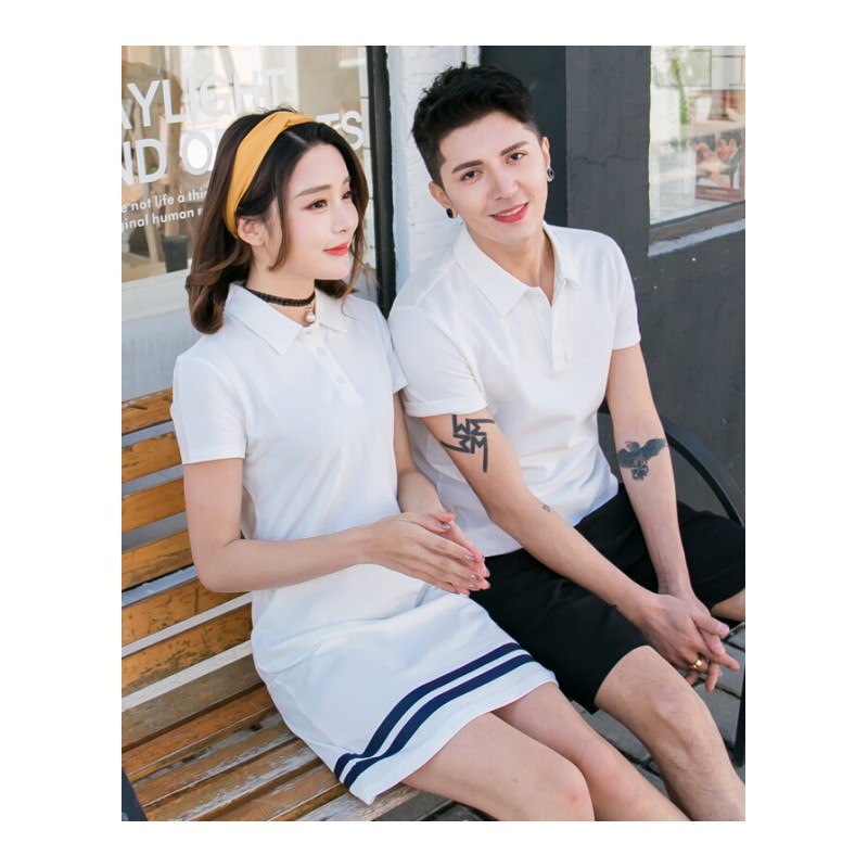 气质情侣装夏装2018新款连衣裙男女保罗韩版polo衫修身短袖T恤潮