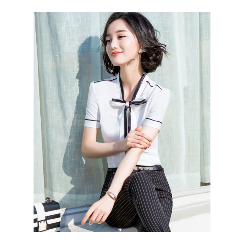 职业工装白衬衫女短袖2018夏季新款韩版修身显瘦上衣OL气质工作服白色短袖衬衫