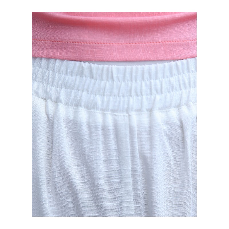 棉麻阔腿裤套装2018夏季女装新款时尚宽松休闲短袖夏装亚麻两件套 粉红色 S[90斤以下]