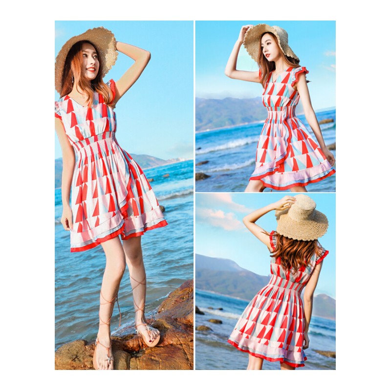 裙子夏女2018夏季新款女装韩版潮时尚气质显瘦V领印花雪纺连衣裙