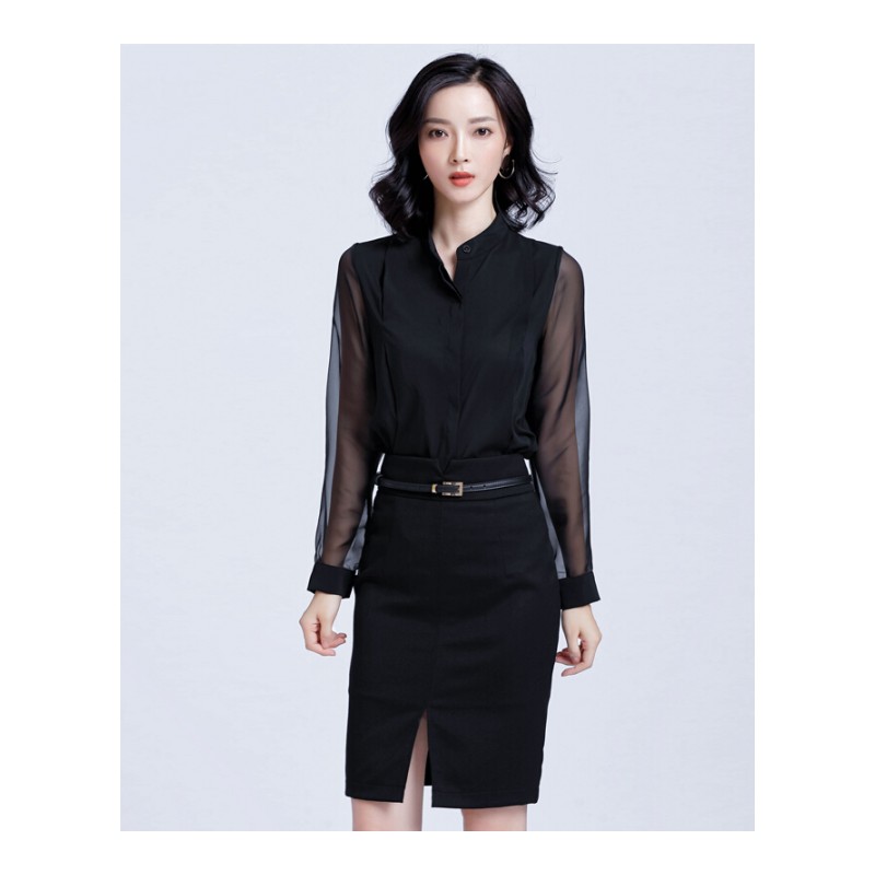 2018春装新款衬衣女立领ol职业百搭上衣黑色雪纺衬衫秋装长袖韩版