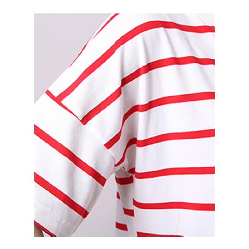 短袖条纹T恤女夏季大码韩版中长款棉连衣裙宽松打底衫