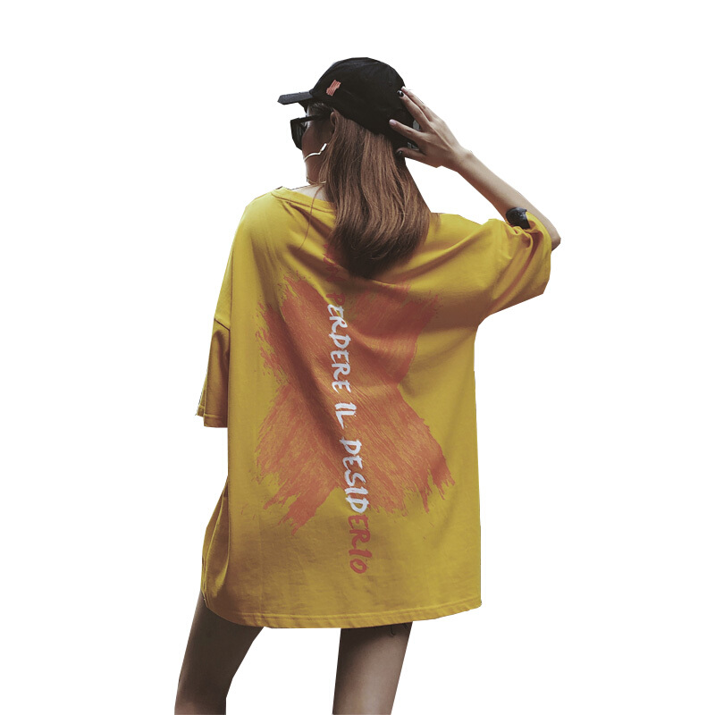 下身失踪T恤女怪味少女hiphop上衣嘻哈ins同款潮人宽松大bf风巨袖