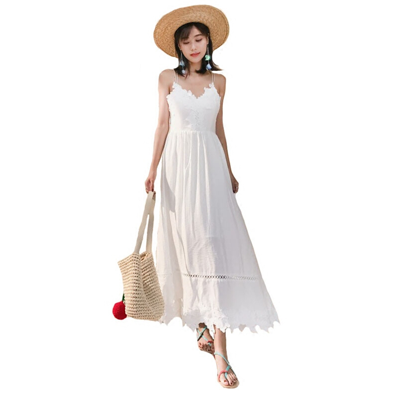 巴厘岛沙滩裙女夏2018新款显瘦海边度假白色仙女裙泰国带连衣裙图片色