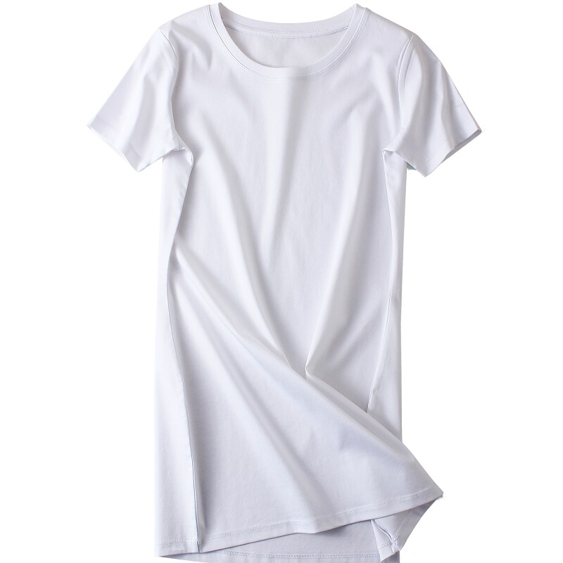 中长款T恤女长款夏季白色短袖T恤裙宽松t丝光棉上衣打底白体恤衫白色圆领包臀款