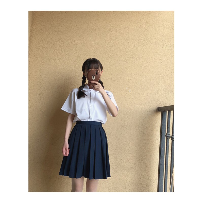 夏季JK制服短袖衬衫学院风日系软妹尖领上衣圆领打底丸襟衬衣女白色尖领