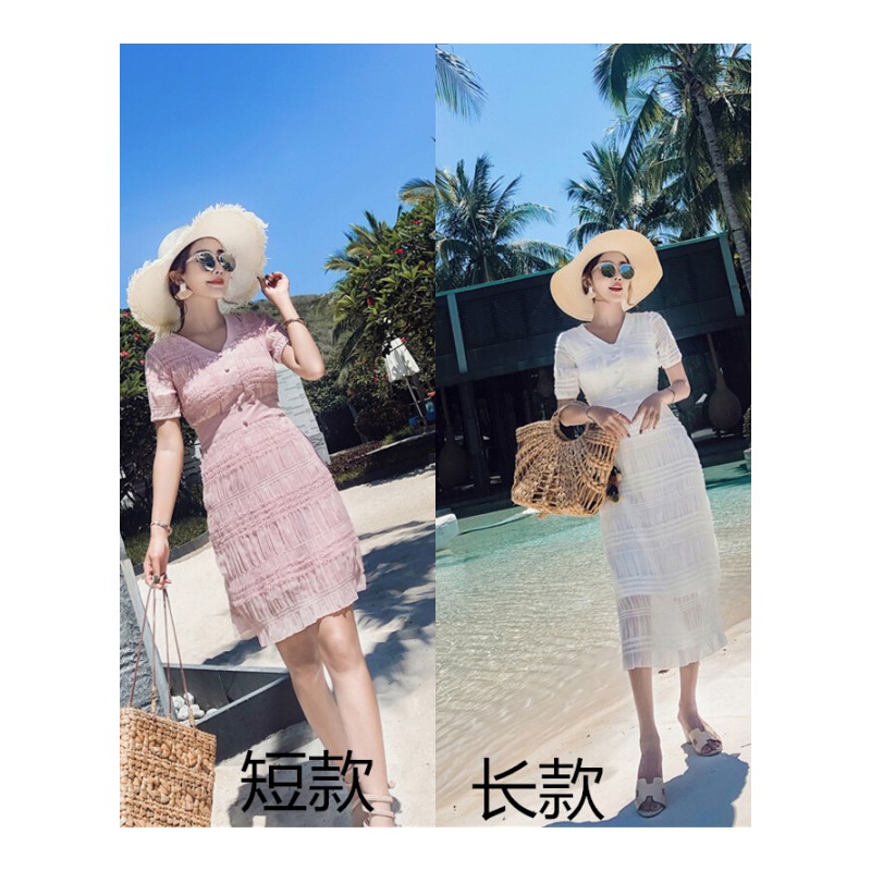 雪纺连衣裙女夏季2018新款温柔裙收腰显瘦心机仙女裙超仙v领裙子