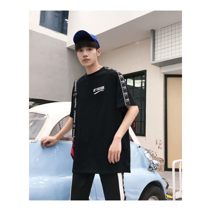 2018夏季新款情侣装宽松短袖T恤串标男女半袖港风原宿班服定制潮