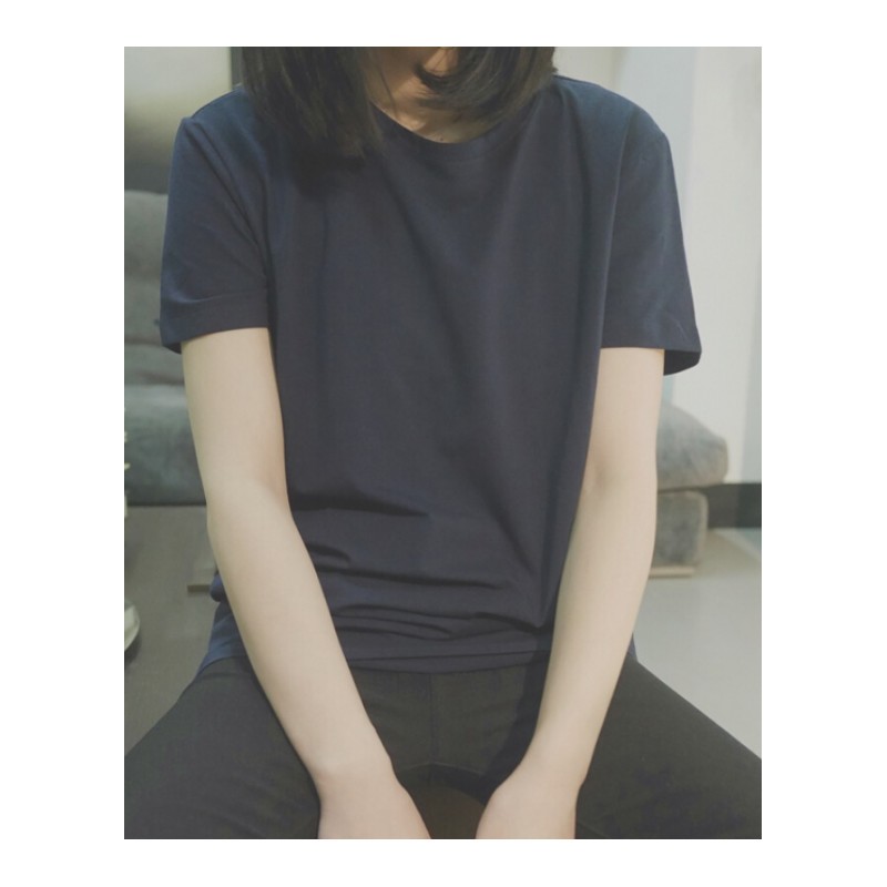 2018新款女装百搭夏季韩版棉圆领宽松纯色短袖T恤女打底衫显瘦酒红色T恤