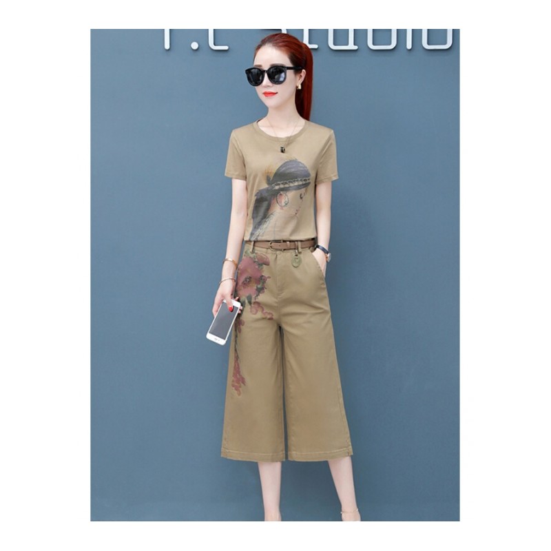 欧洲站亚麻女士夏天洋气阔腿裤套装夏季2018新款女时尚休闲两件套