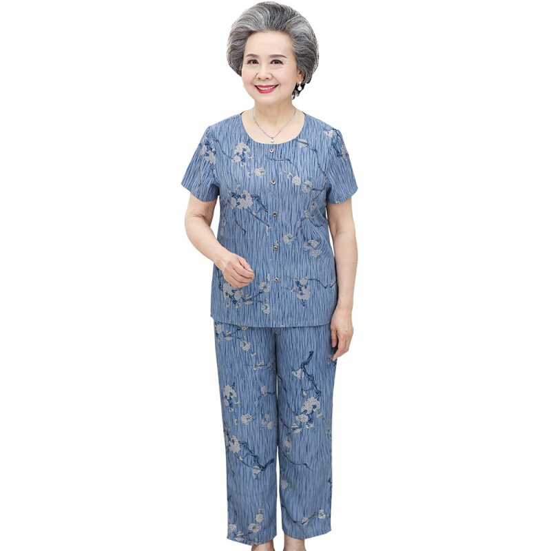 中老年人夏装女奶奶套装短袖套头60-70-80岁老人衣服妈妈装两件套