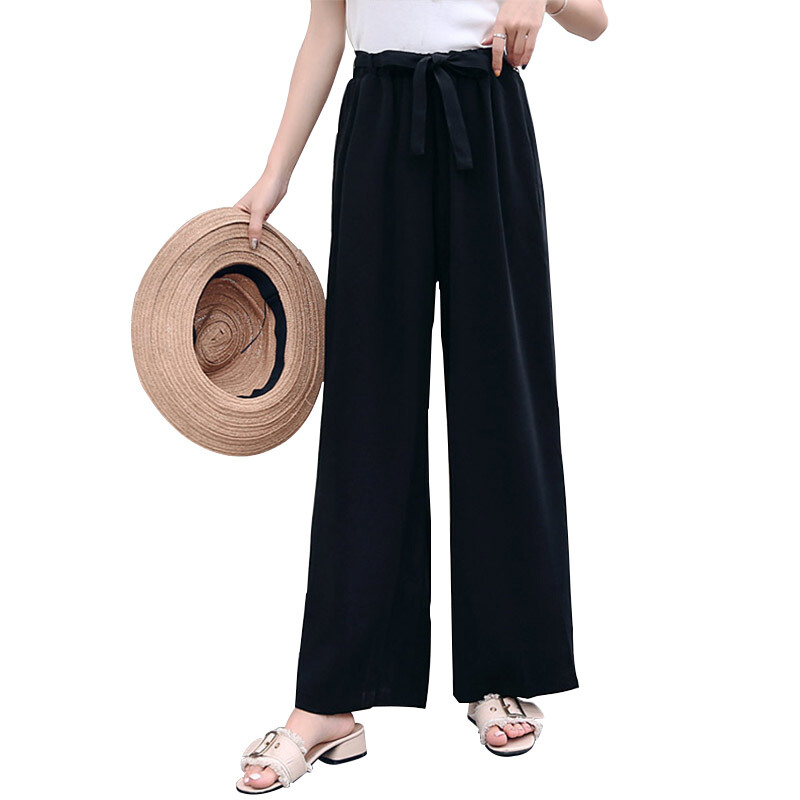 雪纺阔腿裤女夏高腰花苞薄款冰丝坠垂感百搭复古温柔风九分长裤子