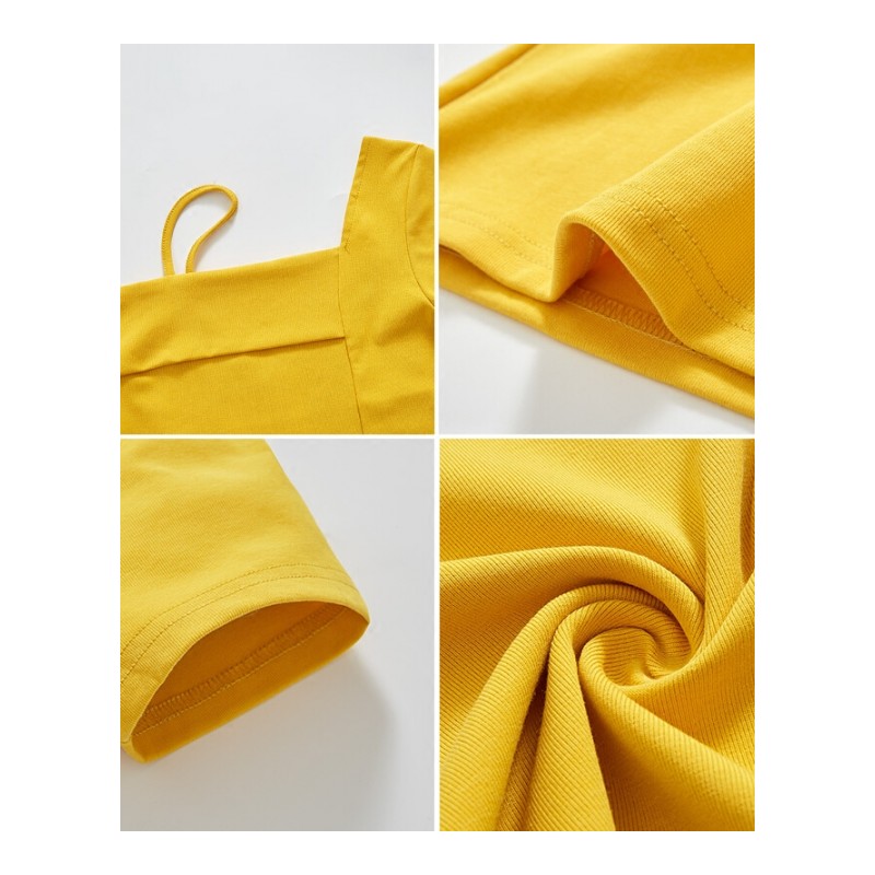 2018夏装新款小心机一字领露肩漏锁骨上衣黄色T恤女短袖性感体恤