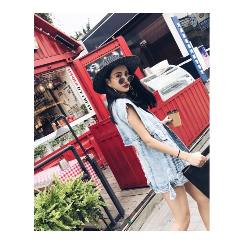 破洞牛仔马甲女中长款夏装2018新款宽松原宿风外套大码胖mm200斤图片色质量保证宽松显瘦