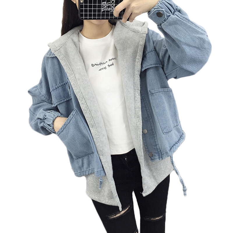 春季牛仔外套女宽松学生学院风韩版bf春秋装2018新款百搭上衣潮浅蓝色【两件套】