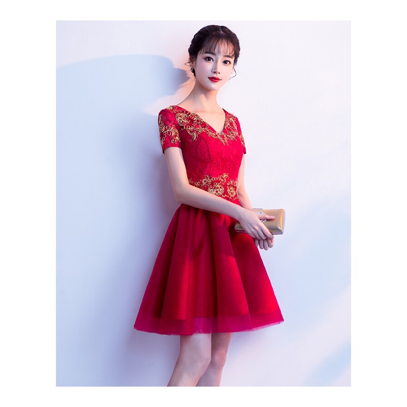 新娘敬酒服2018新款红色短款蕾丝性感修身结婚回小礼服裙女夏季