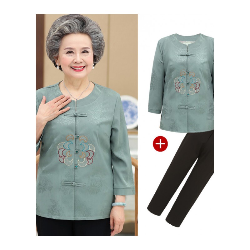 奶奶夏装短袖衬衫中老年人女套装妈妈60-70岁老人衣服太太两件套