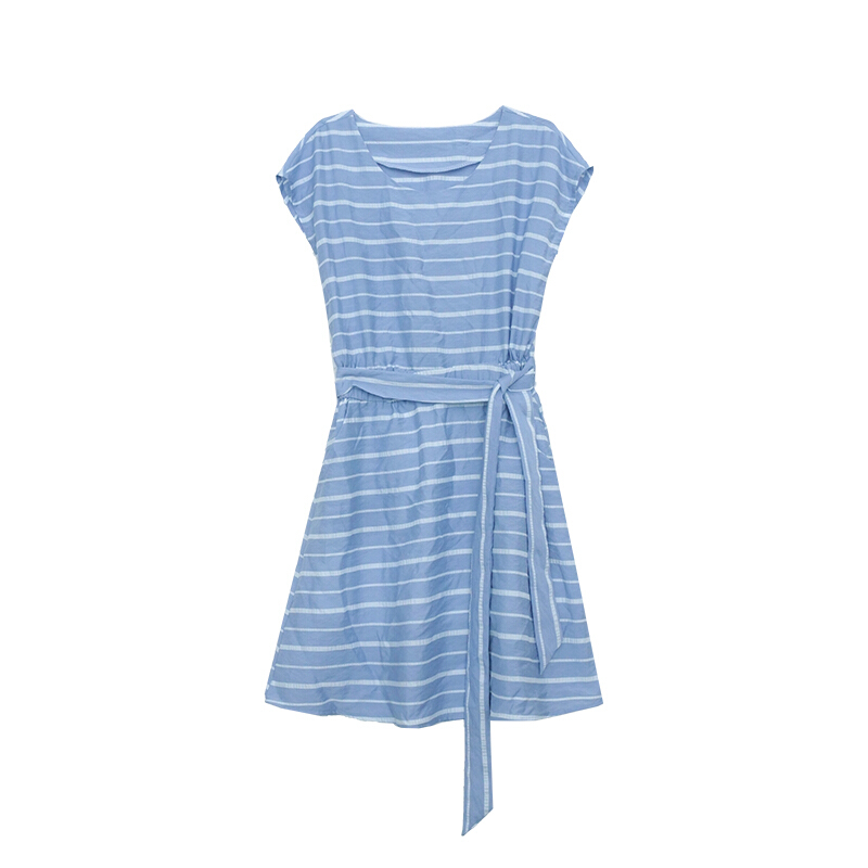 2018夏季女装新款横条纹连衣裙中长款韩版a字收腰小清新休闲裙子