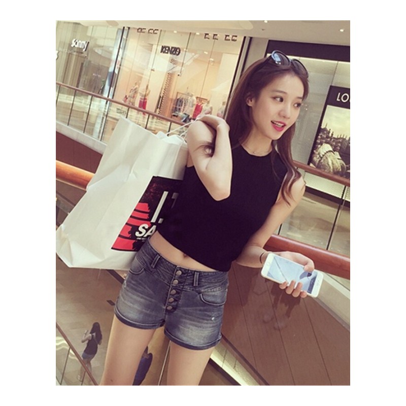 露脐短款针织背心女夏外穿打底衫欧美性感修身高腰显瘦无袖上衣JC-8816背心黑色均码