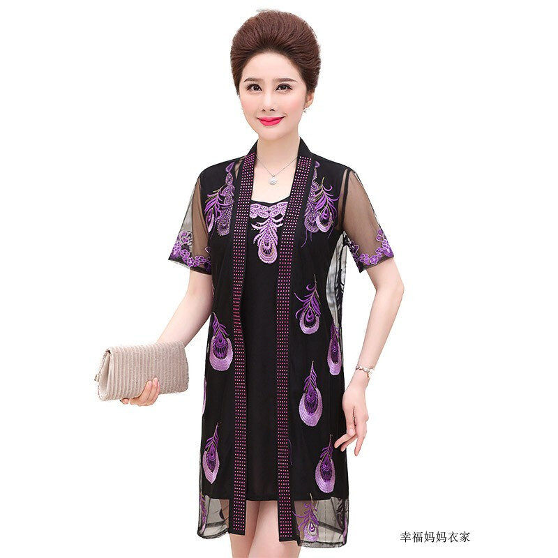 中年妈妈夏装开衫外套女40-50岁2018潮中老年夏季两件套装连衣裙
