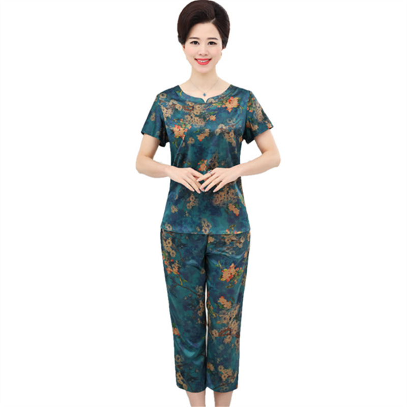 中老年人夏装妈妈气质套装高贵老人衣服女厦天60-70岁两件套宽松红色皮粉色