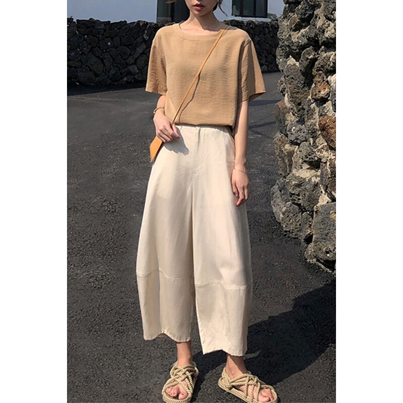 晚晚风两件套女2018夏装新款复古显瘦亚麻九分阔腿裤套装