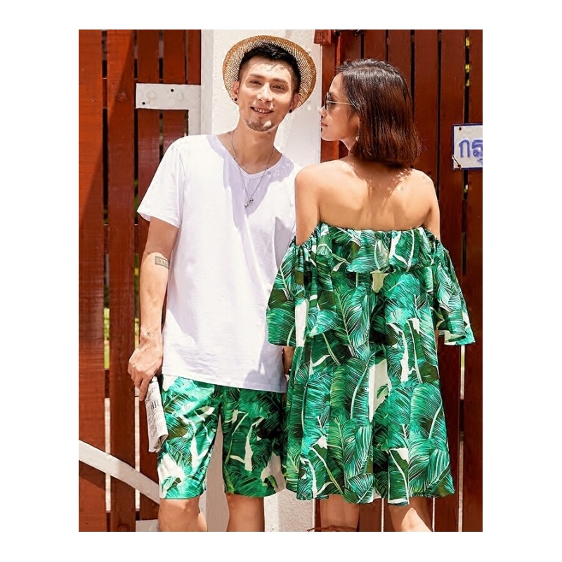 沙滩情侣装夏装套装2018新款海边度假连衣裙女不一样的情侣款裙子