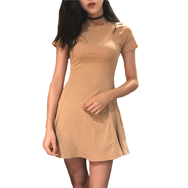 连衣裙女春装2018新款女装时尚韩版修身显瘦内搭打底短款裙子春夏