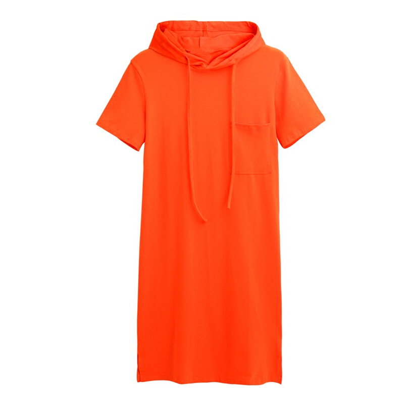 新品中长款短袖连帽T恤裙女夏装连衣裙大码宽松打底衫上衣秋