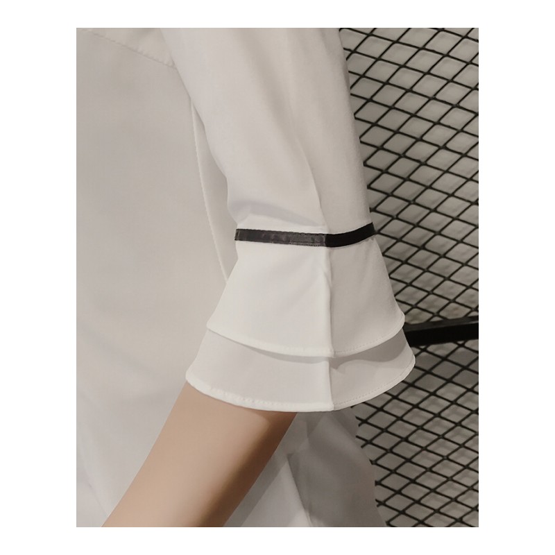 短袖白衬衫女2018夏季新款职业装女喇叭袖上衣女七分袖衬衣女中袖